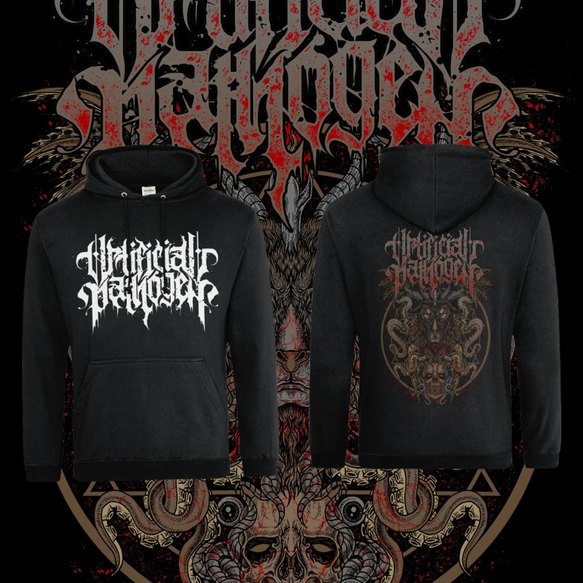 ARTIFICIAL PATHOGEN WHITE LOGO + GOAT HEAD CTHULHU HOODIE