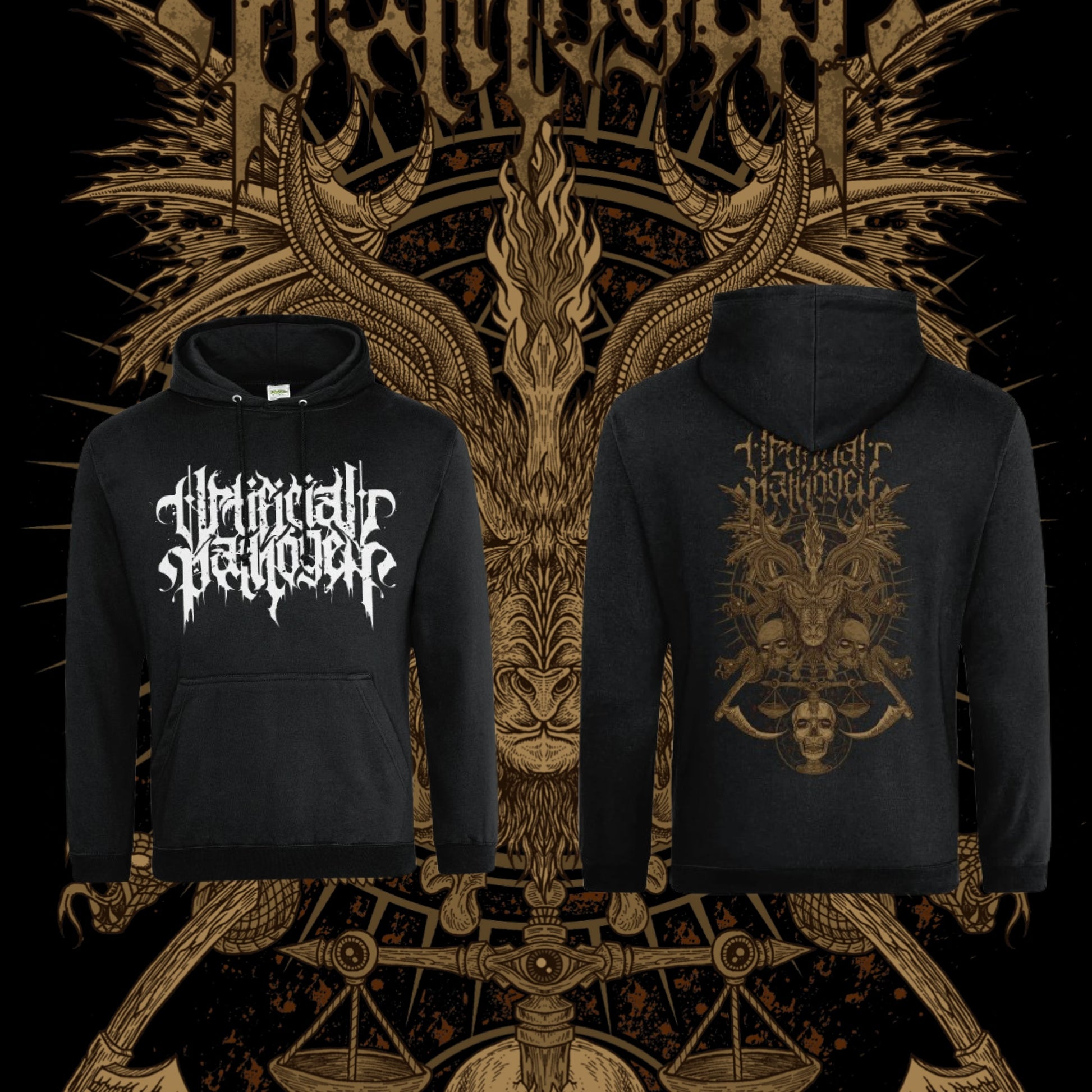 ARTIFICIAL PATHOGEN WHITE LOGO + GOAT SICKLE HOODIE