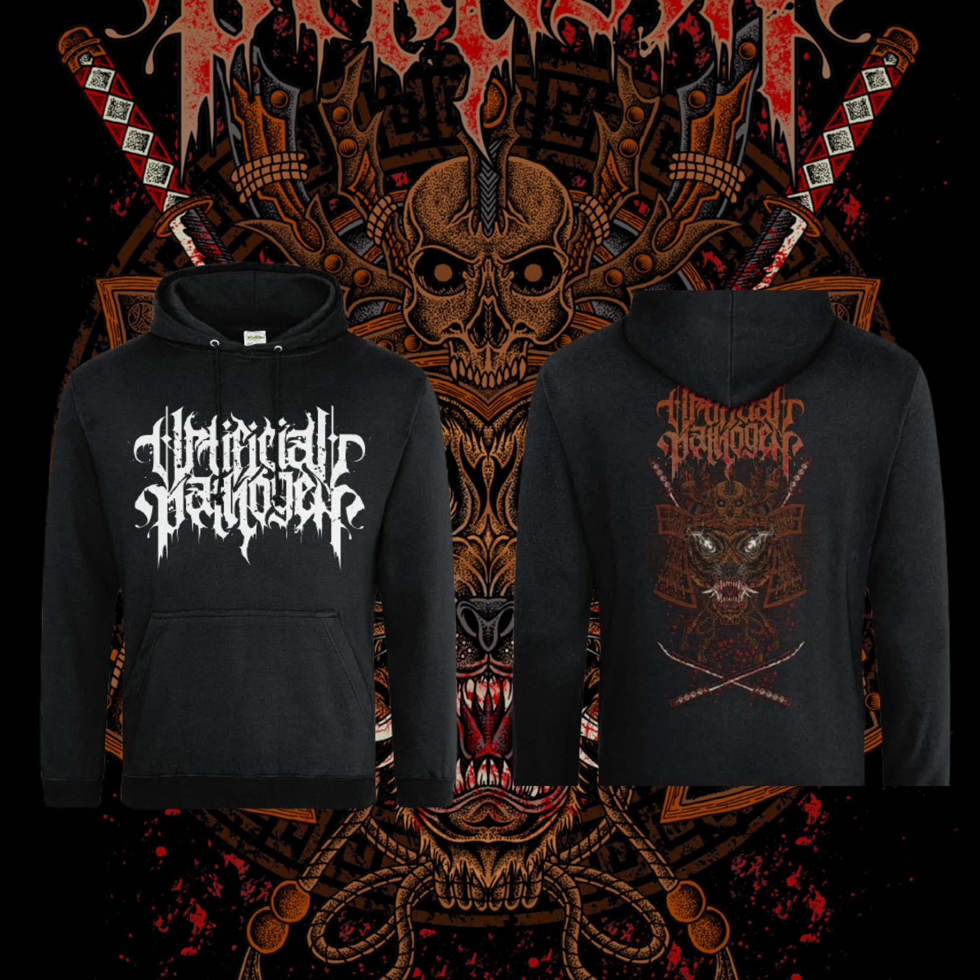 ARTIFICIAL PATHOGEN WHITE LOGO + SAMURAI TIGER HOODIE